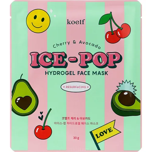 Гідрогелева маска для обличчя Koelf Cherry & Avocado Ice-Pop Hydrogel Face Mask з екстрактом вишні та авокадо, 30 г.