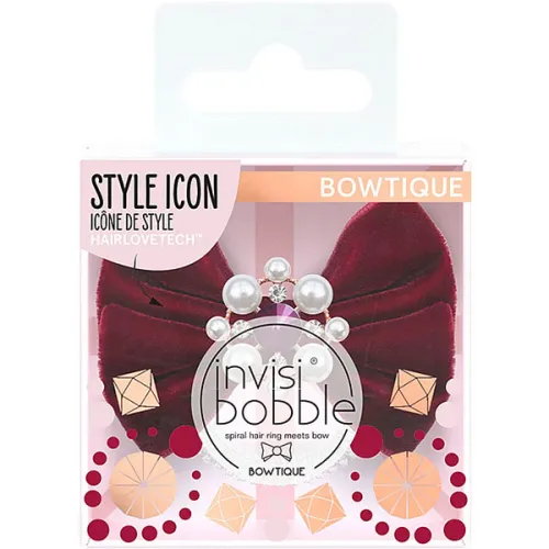 Резинка-браслет для волосся «червоний оксамит Invisibobble Bowtique British Royal Take A Bow із перлами»
