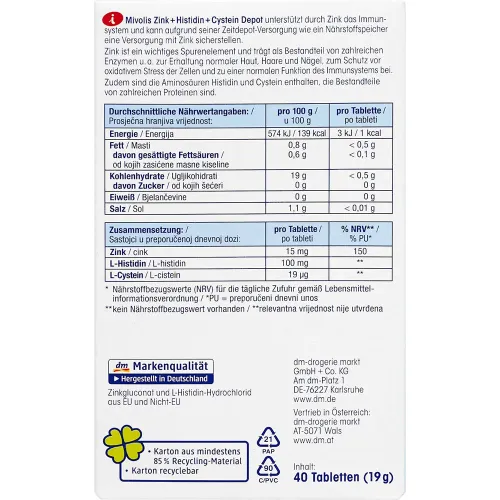 Цинк, гістидин та цистеїн Mivolis Zinc + Histidine + Cysteine - вигляд 2