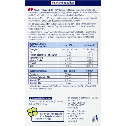 Фолиевая кислота + витамины группы В Mivolis Folic Acid 800 + B Vitamin - вид 2