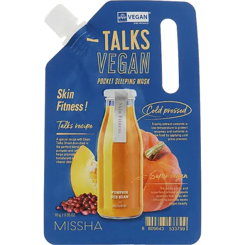 Нічна маска для гладкості шкіри обличчя Missha Talks Vegan Pocket Sleeping Pack Skin Fitness, 10 г.