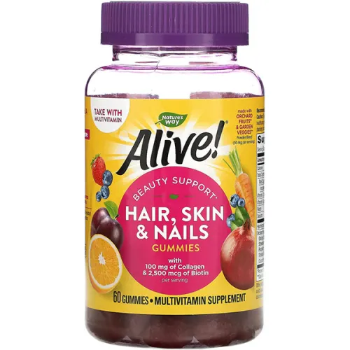 Мультивитаминный жевательный комплекс для волос, кожи и ногтей Nature’s Way Alive! Hair, Skin & Nails Strawberry Gummies со