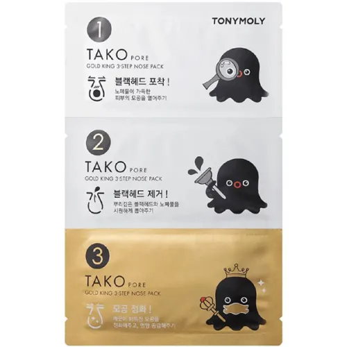 Набор пластырей для носа от черных точек Tony Moly Tako Pore Gold King 3-Step Nose Pack, 3 мл.