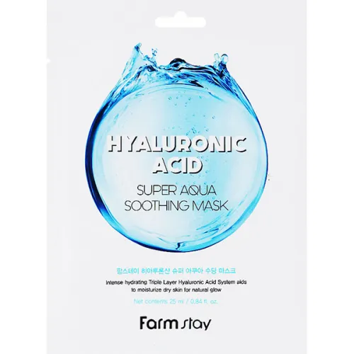 Тканинна маска для обличчя FarmStay Hyaluronic Acid Super Aqua Soothing Mask з гіалуроновою кислотою, 25 мл.