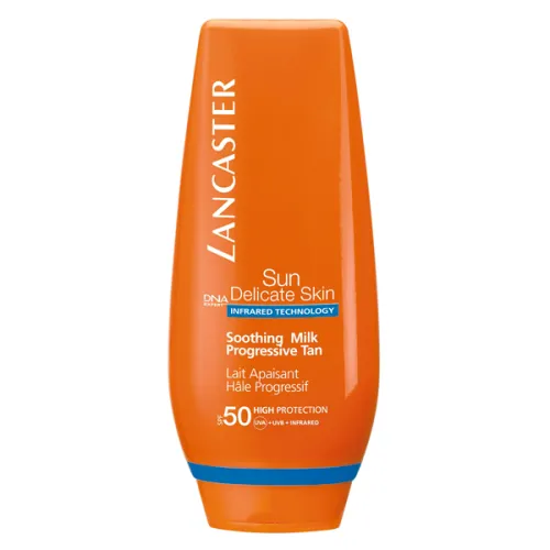 Заспокійливе сонцезахисне молочко для тіла Lancaster Sun Delicate Skin Soothing Milk Progressive Tan SPF50, 125 мл.