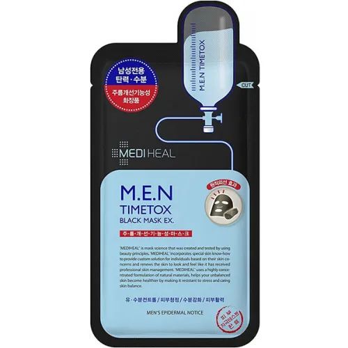 Чоловіча тканинна маска для обличчя MediHeal M.E.N. Timetox Black Mask з деревним вугіллям, 25 мл.