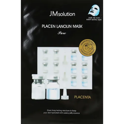 Плацентарная тканевая маска для лица JMsolution Placen Lanolin Mask Pure с протеинами плаценты и ланолином, 35 мл.