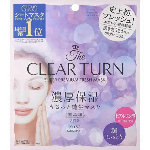 Тканинна маска для обличчя Kose Clear Turn Super Premium Fresh Mask з ефектом інтенсивного зволоження, 27 мл.