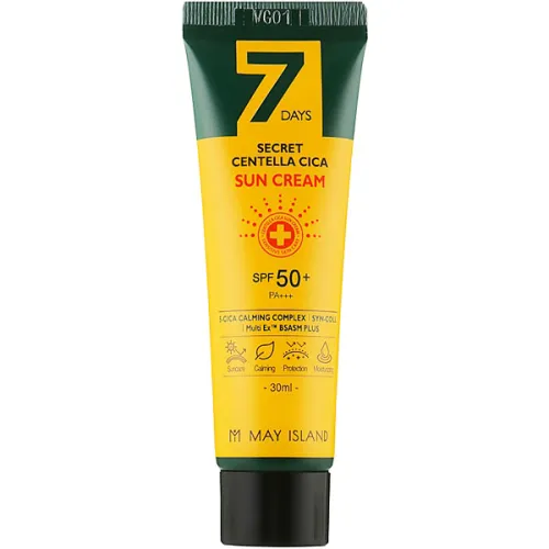 Сонцезахисний крем для проблемної шкіри обличчя May Island 7 Days Secret Centella Cica Sun Cream SPF50+ PA+++, 30 мл.
