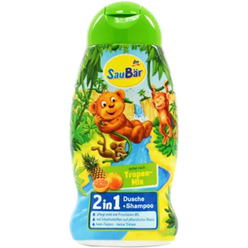 Дитячий гель для душу та шампунь 2в1 «тропічний мікс» SauBar 2in1 Shower+Shampoo Tropical Mix, 250 мл.