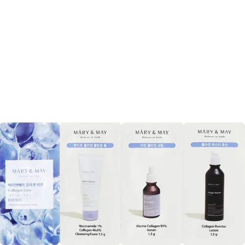 Набор для лица Mary & May Collagen Line 3 Step Sachet Starter Kit с коллагеном, 4.5 мл.
