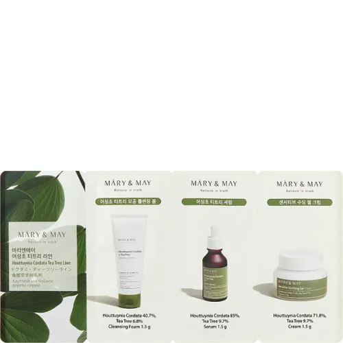 Набор для лица Mary & May Houttuynia Cordata Tea Tree Line 3 Step Starter Kit с экстрактом хауттюйнии и чайного дерева, 4.5