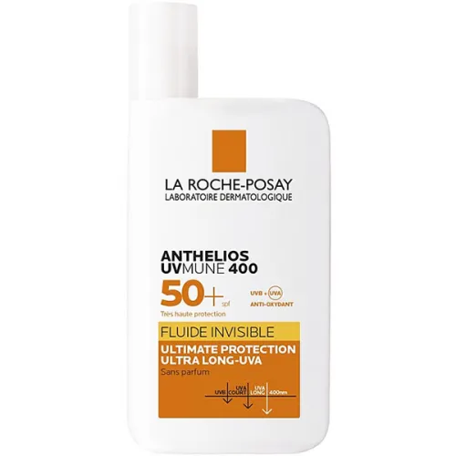 Солнцезащитный флюид La Roche-Posay Anthelios UVMune 400 Invisible Fluid SPF50+ с высоким уровнем защиты от UVB и очень
