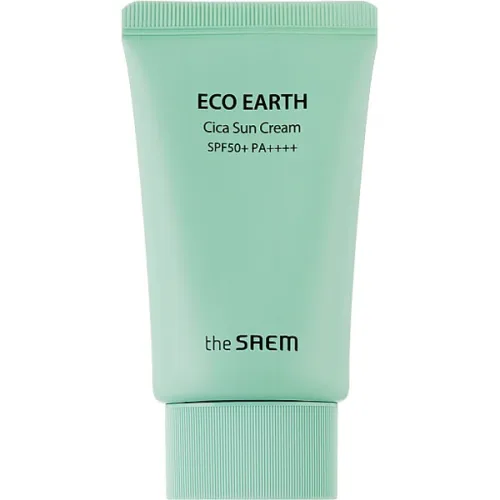Сонцезахисний крем для чутливої шкіри обличчя The Saem Eco Earth Cica Sun Cream SPF 50+ PA++++ з екстрактом центелли, 50 г.
