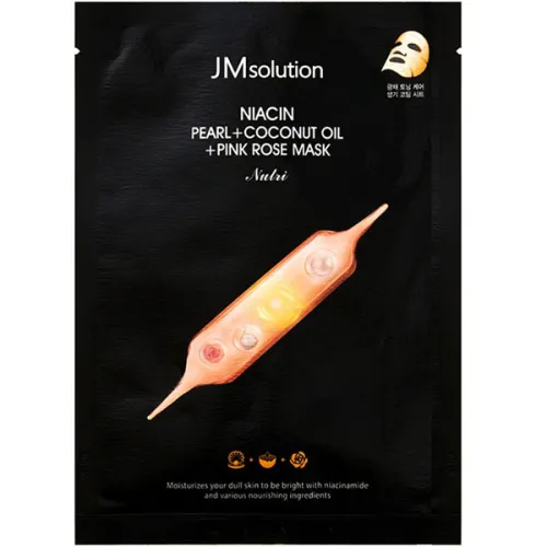 Освітлююча тканинна маска для обличчя JMsolution Niacin Pearl + Coconut Oil + Pink Rose Mask, 30 мл.