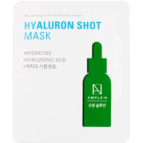 Зволожуюча тканинна маска для обличчя Ample:N Hyaluron Shot Mask з гіалуроновою кислотою, 25 мл.