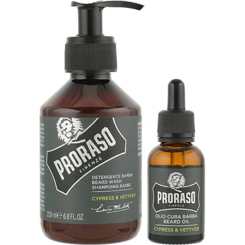 Набір для бороди «кіпаріс та ветивер» Proraso Duo Pack Oil + Shampoo Cypress & Vetyver