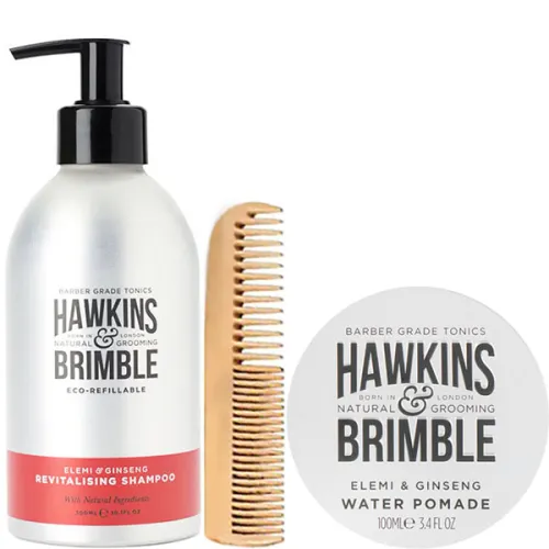 Набор для волос Hawkins & Brimble Hair Shampoo, Water Pomade & Comb Gift Set, 300 мл. + 100 мл.