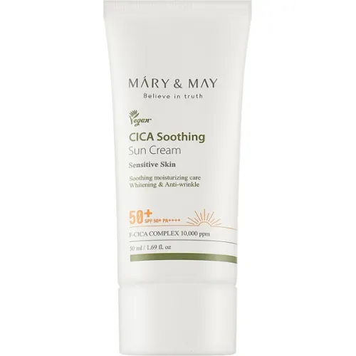 Заспокійливий сонцезахисний крем для обличчя Mary & May CICA Soothing Sun Cream SPF50+ PA++++, 12 мл. - вигляд 2