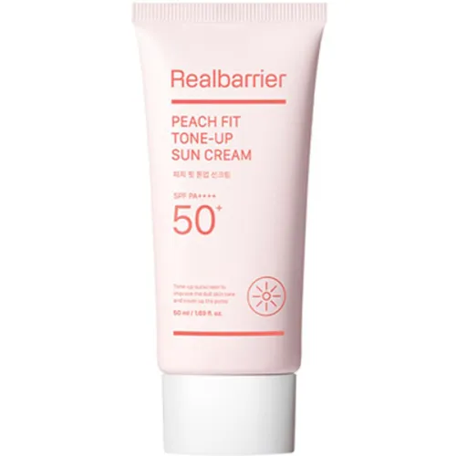 Сонцезахисний крем для обличчя Real Barrier Peach Fit Tone-Up Sun Cream SPF50+ PA++++ з ефектом освітлення, 50 мл.