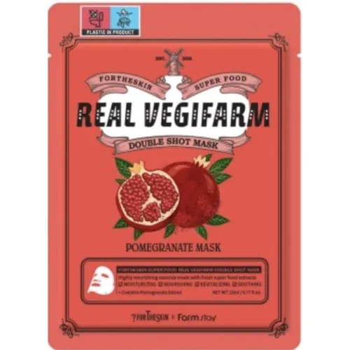 Тканинна маска для обличчя Fortheskin Super Food Real Vegifarm Double Shot Pomegranate Mask з екстрактом гранату, 23 мл.