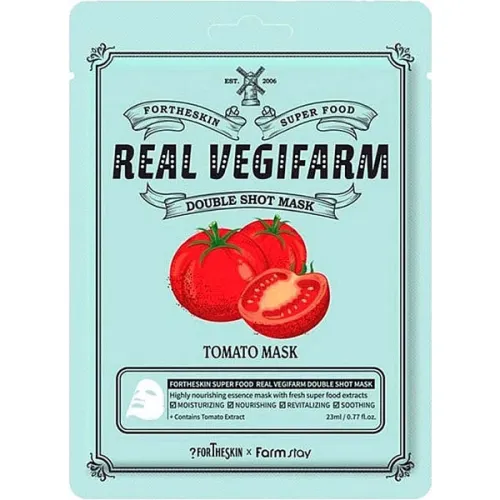 Тканинна маска для обличчя Fortheskin Super Food Real Vegifarm Double Shot Tomato Mask з екстрактом томату, 23 мл.