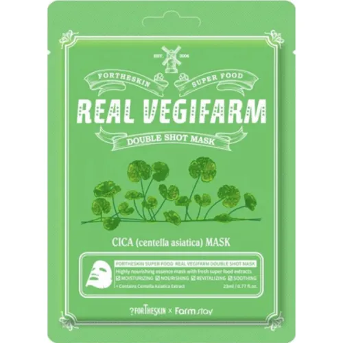 Тканинна маска для обличчя Fortheskin Super Food Real Vegifarm Double Shot Cica Mask з екстрактом центели, 23 мл.