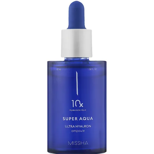 Увлажняющая ампульная сыворотка для лица Missha Super Aqua 10x Ultra Hyalron Ampoule с гиалуроновой кислотой, 47 мл.