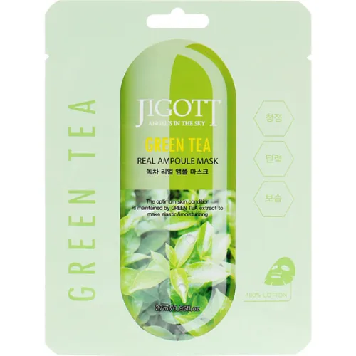 Тканинна ампульна маска для обличчя Jigott Green Tea Real Ampoule Mask з екстрактом зеленого чаю, 27 мл.