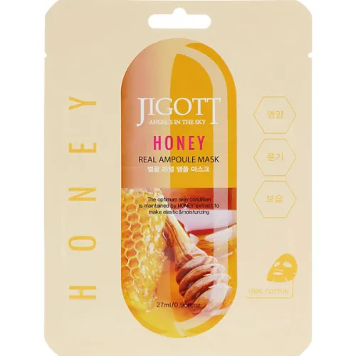Тканинна ампульна маска для обличчя Jigott Honey Real Ampoule Mask з екстрактом меду, 27 мл.