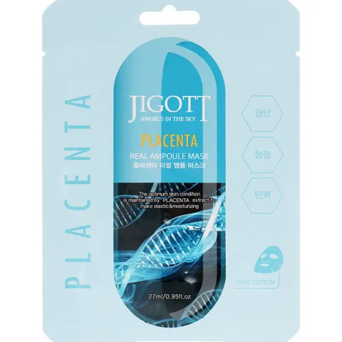 Тканинна ампульна маска для обличчя Jigott Placenta Real Ampoule Mask з екстрактом плаценти, 27 мл.
