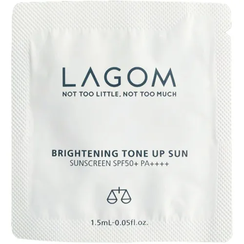 Осветляющий солнцезащитный крем для лица Lagom Brightening Tone Up Sun SPF 50+ PA++++ с выравнивающим эффектом, 1.5 мл.