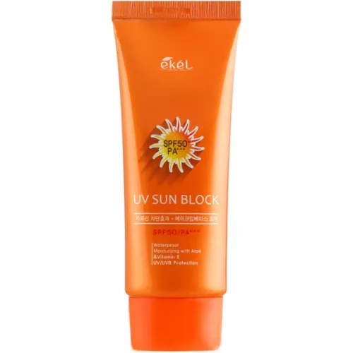 Водостойкий солнцезащитный крем для лица Ekel UV Sun Block SPF50 PA+++ с экстрактом алоэ, 70 мл.
