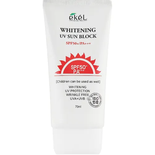 Сонцезахисний крем для обличчя Ekel Whitening UV Sun Block SPF50 PA+++ з ефектом освітлення, 70 мл.