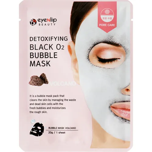 Кислородная тканевая маска для лица Eyenlip Detoxifying Black O2 Bubble Mask Volcano с вулканическим пеплом, 20 г.