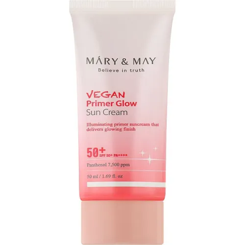 Сонцезахисний крем-праймер для сяйва шкіри обличчя Mary & May Vegan Primer Glow Sun Cream SPF50+ PA++++, 50 мл.