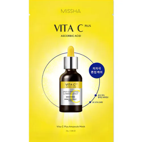 Коригуюча ампульна маска для обличчя Missha Vita C Plus Spot Correcting Ampoule Mask з вітаміном C, 27 г.