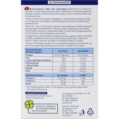 Вітаміни C та D3 + селен Mivolis Vitamin C 1000 + D3 + Selen Depot - вигляд 2