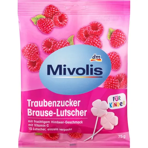 Леденцы на палочке Mivolis Dextrose Lollipop Raspberry с декстрозой «малина», 75 г.