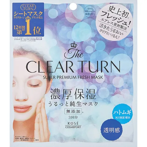 Тканинна освіжаюча маска для обличчя Kose Clear Turn Premium Fresh Mask Transparency, 3 шт. х 27 мл.
