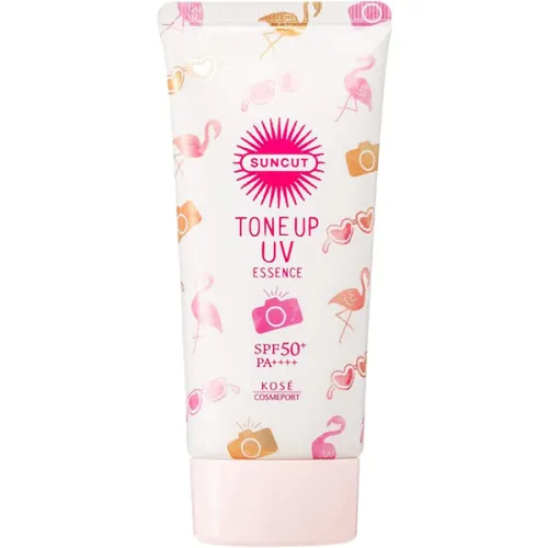 Сонцезахисний крем для обличчя Kose Suncut Tone Up UV Pink Flamingo Essence Sunblock SPF50+ PA++++ з тонуючим ефектом, 80 мл.