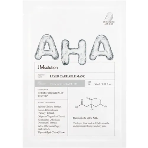 Тканинна маска для сухої шкіри обличчя JMsolution Layer Care Able Mask з АНА-кислотою, 30 мл.