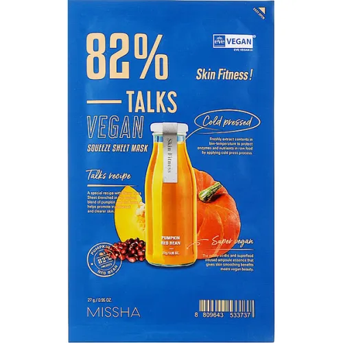 Тканинна маска для обличчя Missha Talks Vegan Squeeze Sheet Mask Skin Fitness з екстрактом гарбуза та червоних бобів, 27 г.
