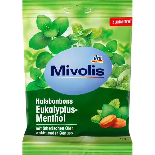 Пастилки для горла «эвкалипт Mivolis Bonbon Eucalyptus-Menthol с ментолом», 75 г.
