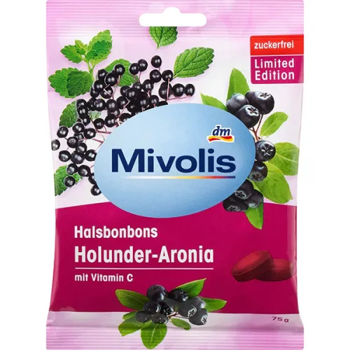 Пастилки для горла «бузина и арония» Mivolis Bonbon Elderberry-Aronia, 75 г.