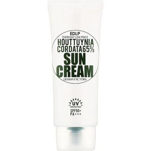 Сонцезахисний крем для обличчя Derma Factory Houttuynia Cordata 65% Sun Cream SPF50+ PA+++ з екстрактом хауттюйнії, 50 мл.