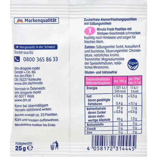 Пастилки для освежения дыхания «малина» Mivolis Fresh Pastilles Raspberry, 25 г. - вид 2
