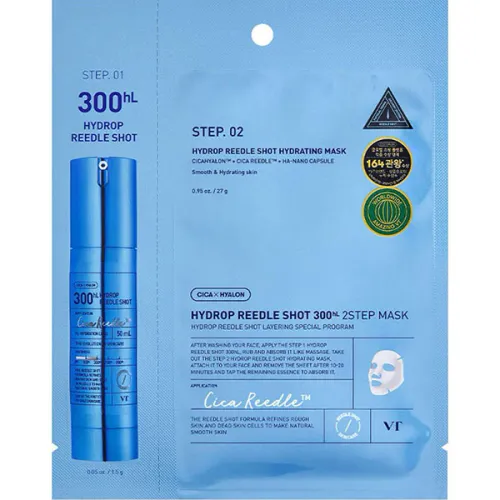 Двухэтапная увлажняющая тканевая маска для лица VT Cosmetics Hydrop Reedle Shot 300hL Mask, 1.5 г. + 25 г.
