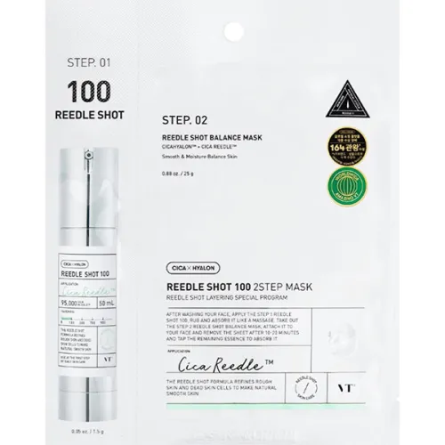 Двоетапна зволожуюча тканинна маска для обличчя VT Cosmetics Reedle Shot 100 Mask, 1.5 г. + 25 г.