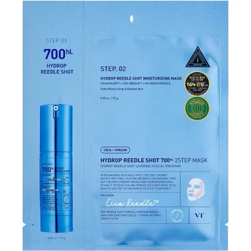 Двоетапна зволожуюча тканинна маска для обличчя VT Cosmetics Hydrop Reedle Shot 700hL Mask, 1.5 г. + 25 г.